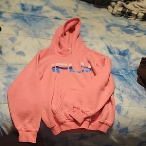 Pink and Blue Graphic Hoodie with Soft Texture